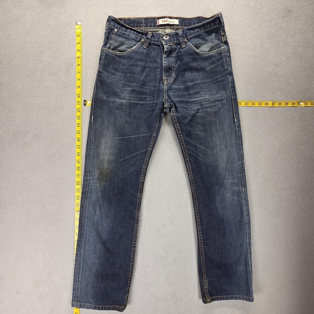 Vintage Levis 504 Jeans Mens Blue Straight Engineered Altered Hem Fits 31x30